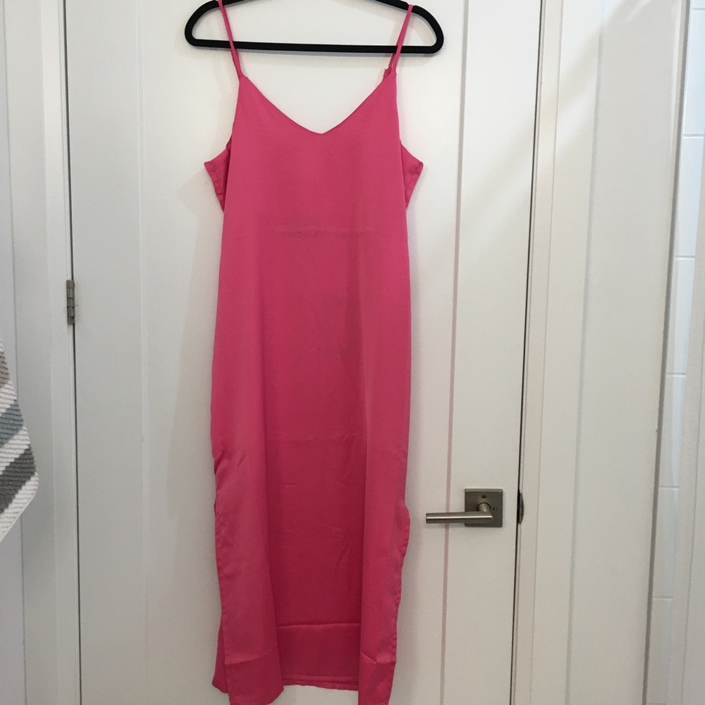 Pink Sleeveless Midi Slip Dress